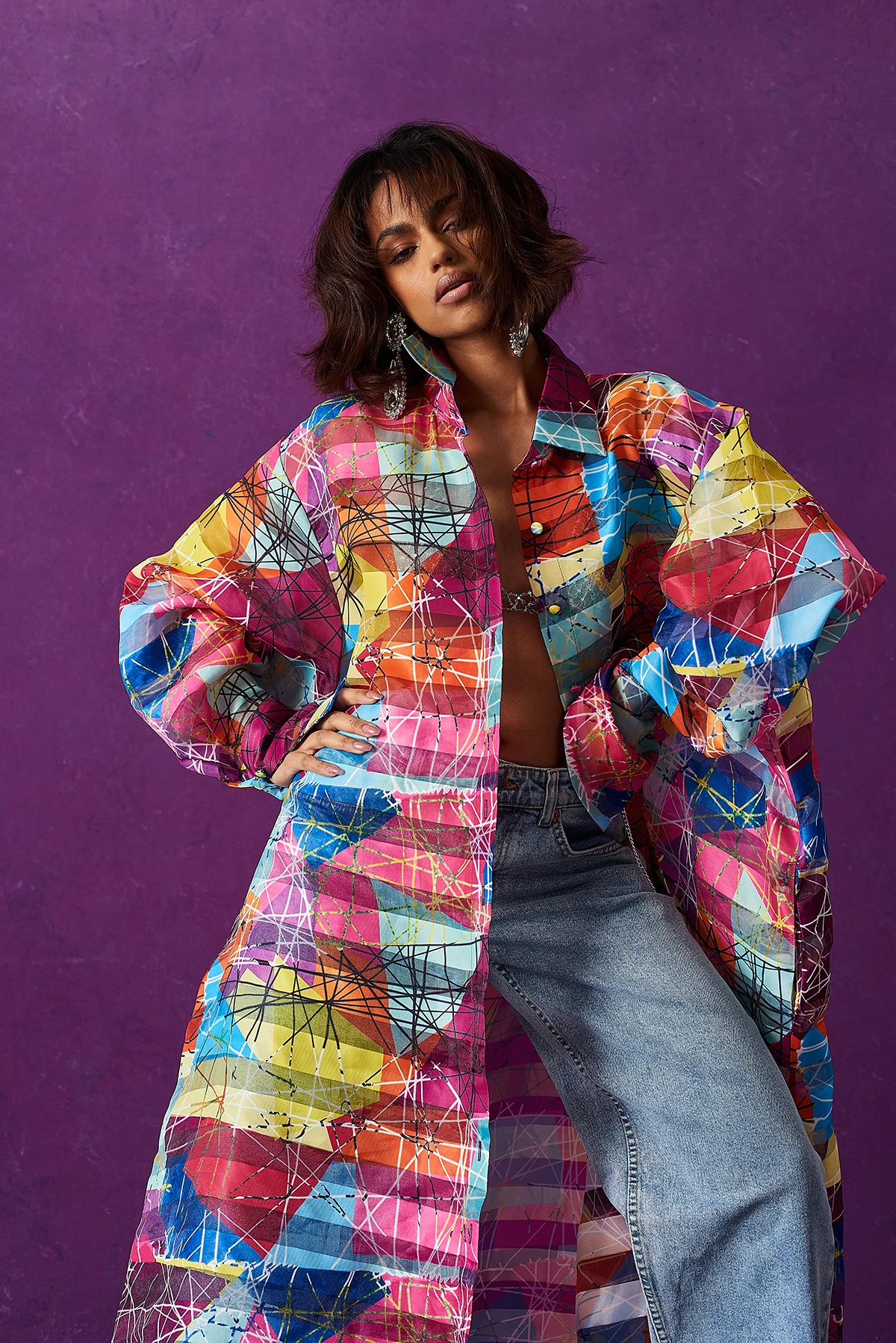 Amira Technical Organza Oversized Long Sleeve Shirt Dress - Image 7