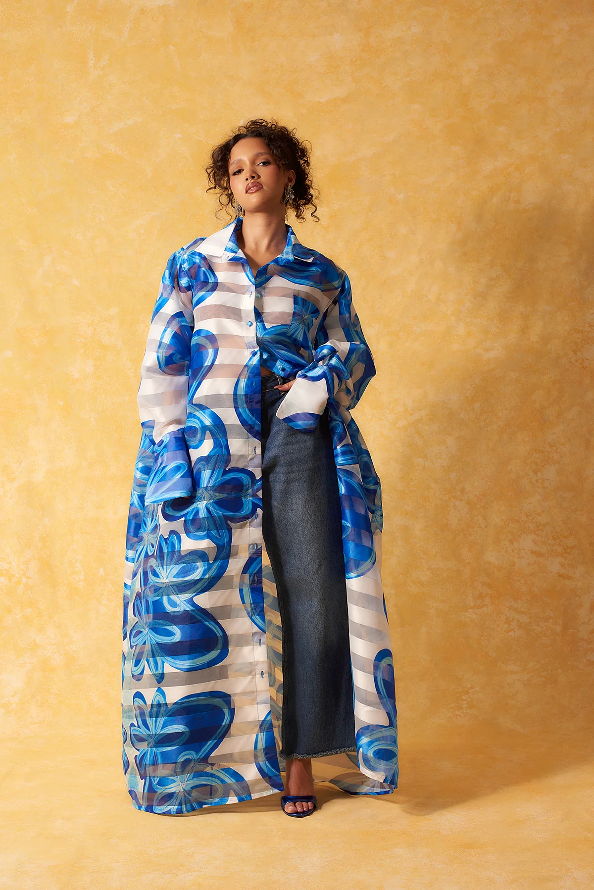 Amira Technical Organza Oversized Long Sleeve Shirt Dress - Dolce Vita Print - Image 3