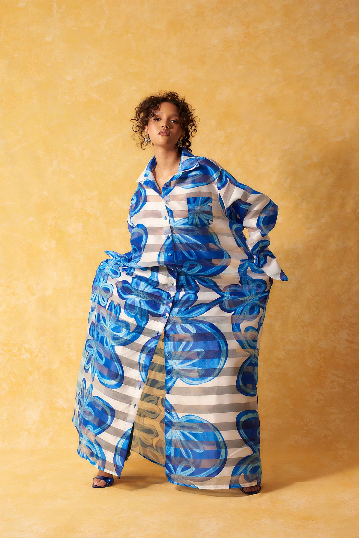 Amira Technical Organza Oversized Long Sleeve Shirt Dress - Dolce Vita Print - Image 5