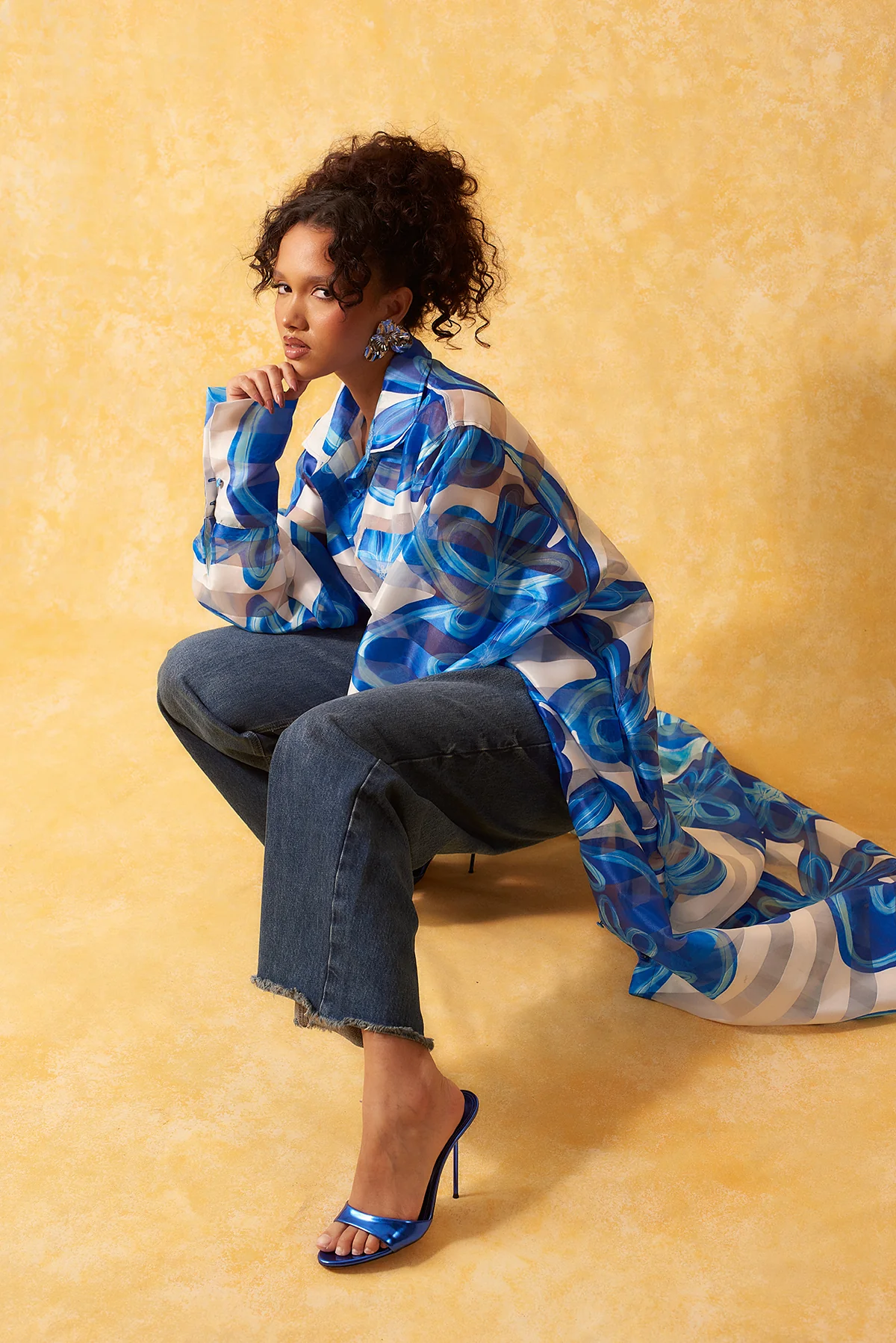 Amira Technical Organza Oversized Long Sleeve Shirt Dress - Dolce Vita Print - Image 6