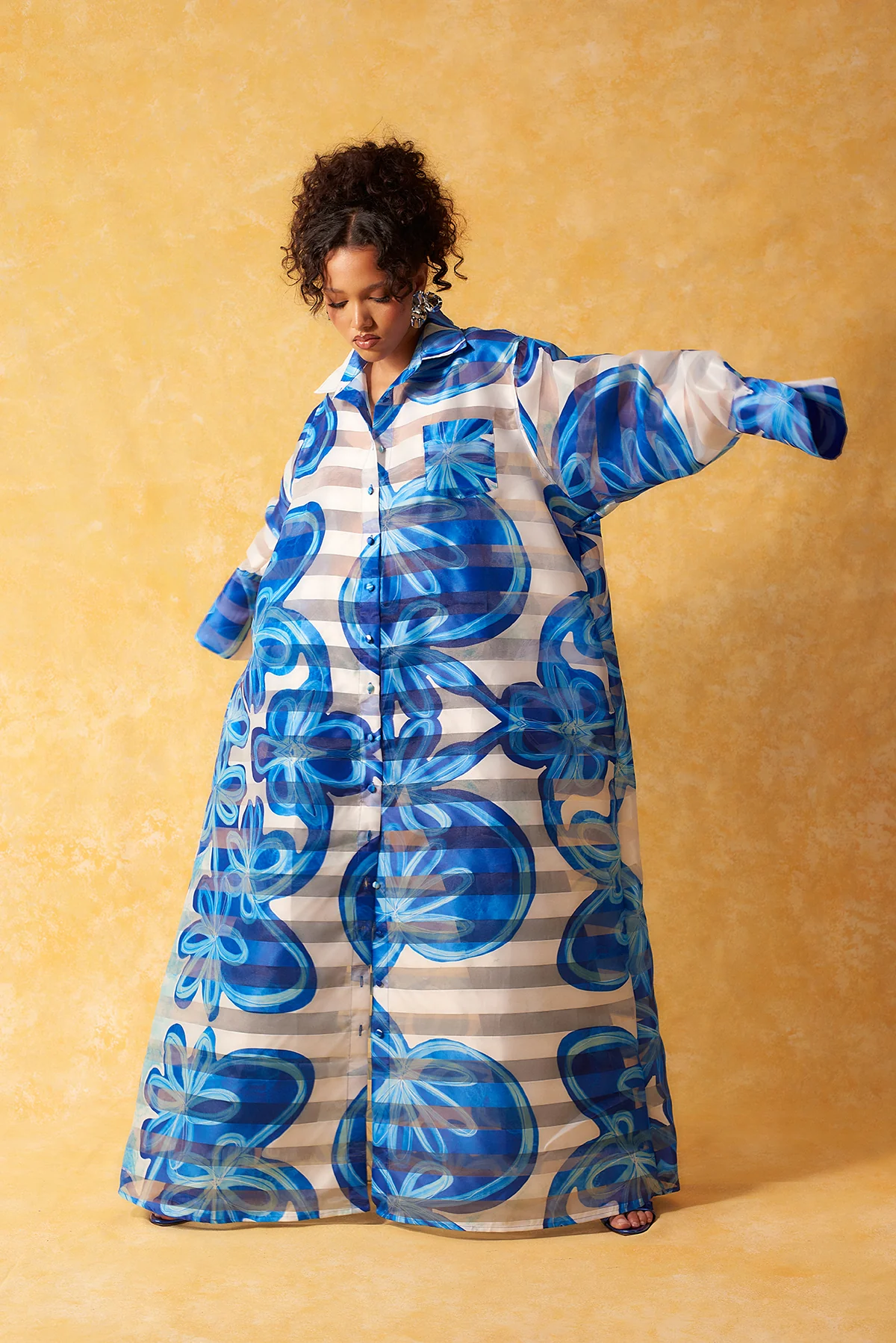 Amira Technical Organza Oversized Long Sleeve Shirt Dress - Dolce Vita Print - Image 7
