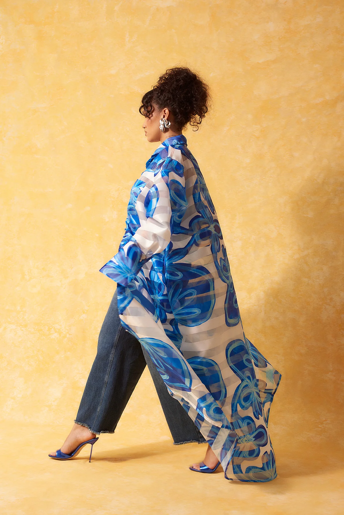 Amira Technical Organza Oversized Long Sleeve Shirt Dress - Dolce Vita Print - Image 9