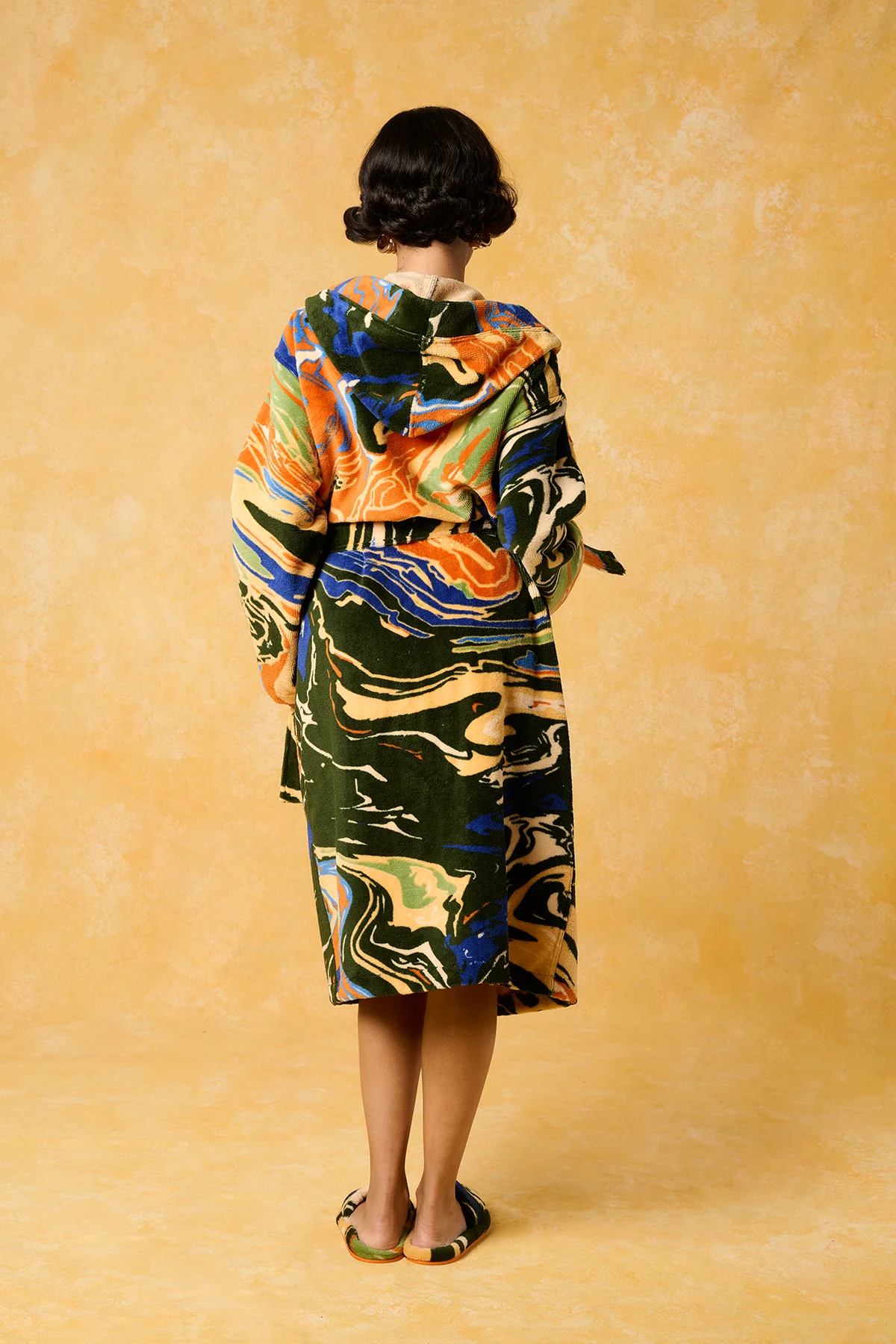 Gaia Hooded Printed Robe - Forest Green - Image 3