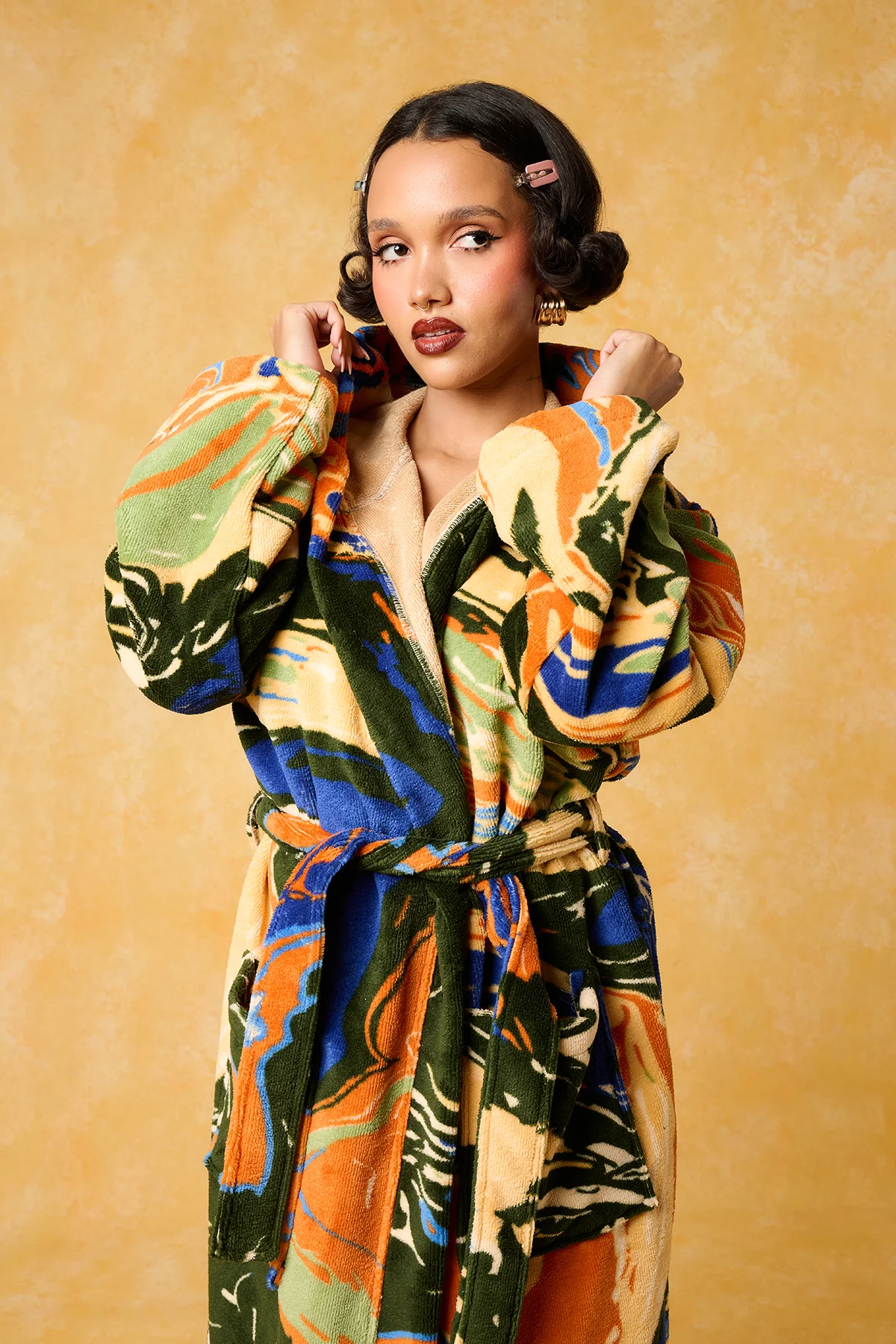 Gaia Hooded Printed Robe - Forest Green - Image 4