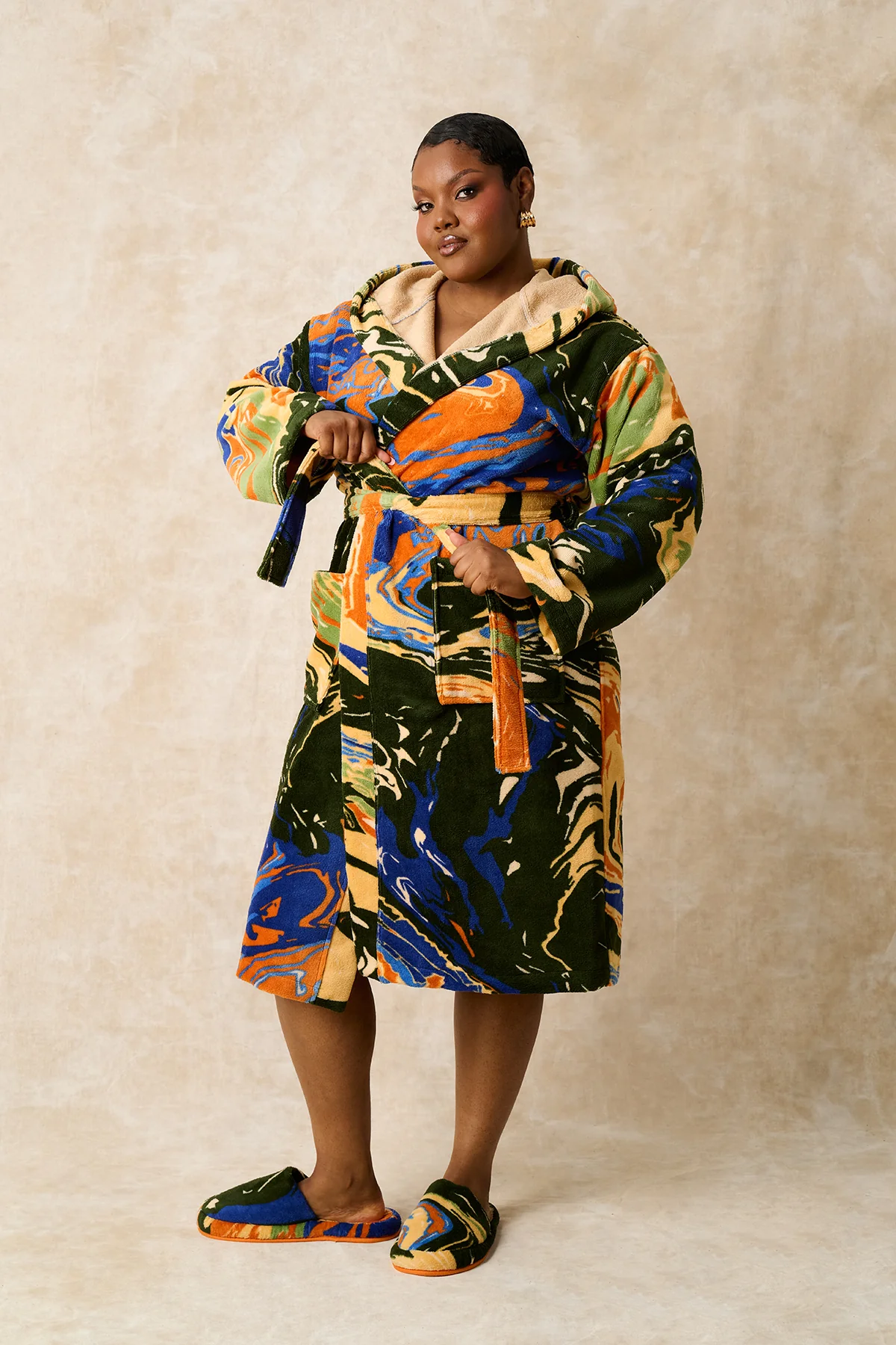 Gaia Hooded Printed Robe - Forest Green - Image 5
