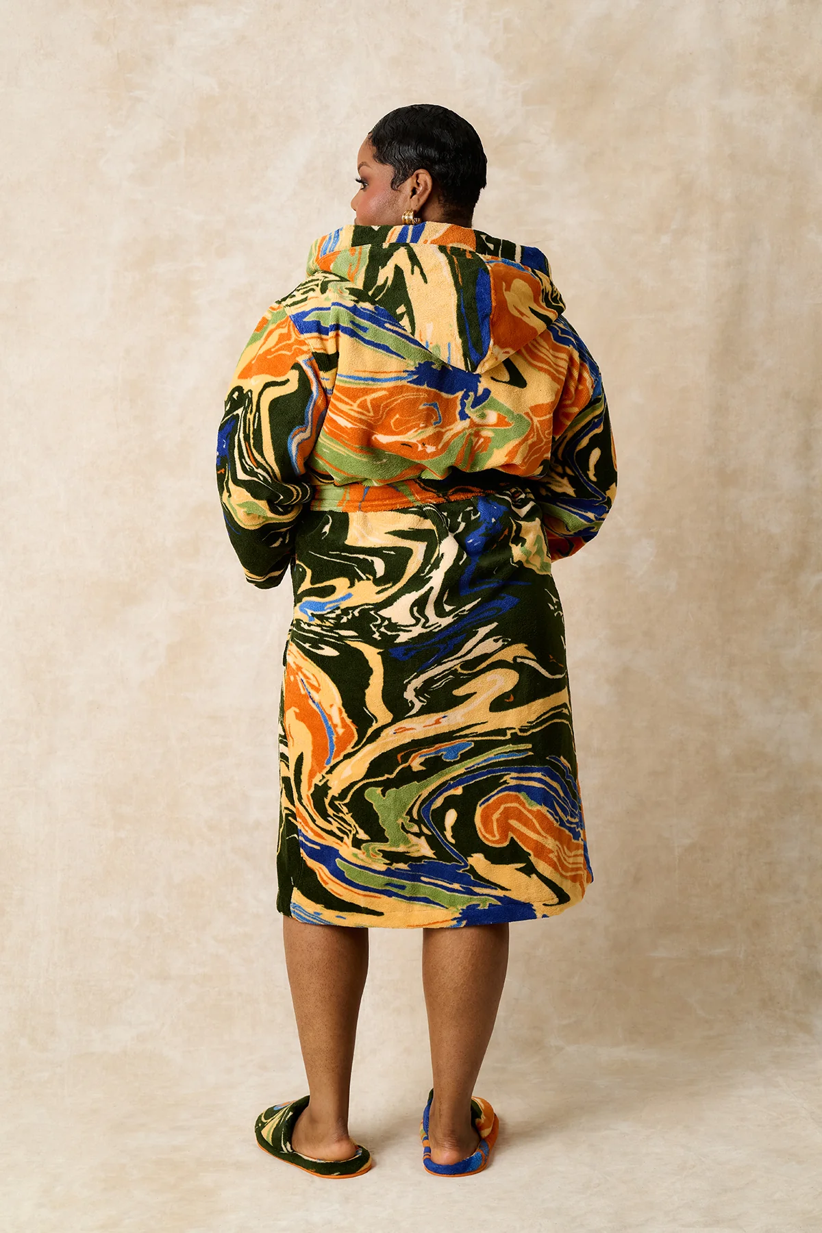 Gaia Hooded Printed Robe - Forest Green - Image 6