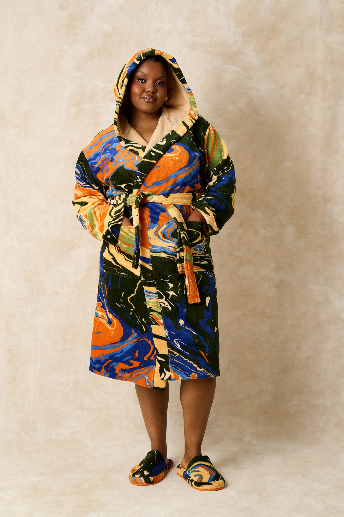Gaia Hooded Printed Robe - Forest Green - Image 7