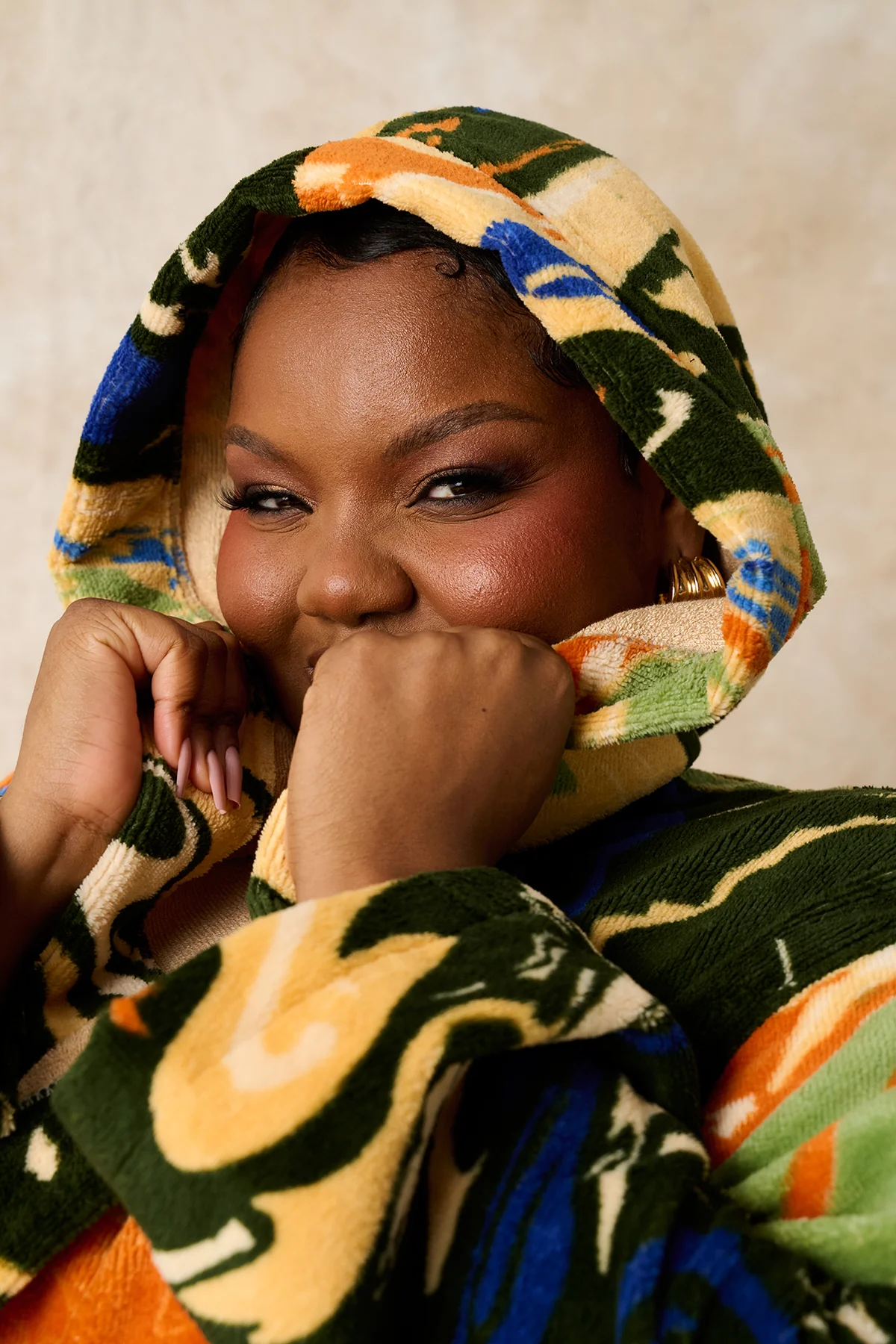 Gaia Hooded Printed Robe - Forest Green - Image 8