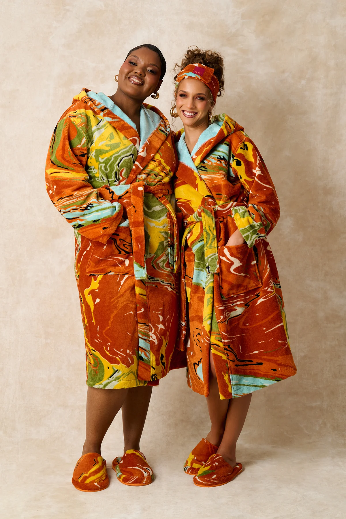 Gaia Hooded Printed Robe - Orange - Image 11
