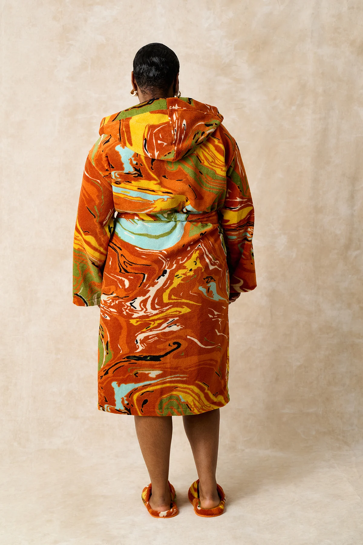 Gaia Hooded Printed Robe - Orange - Image 9