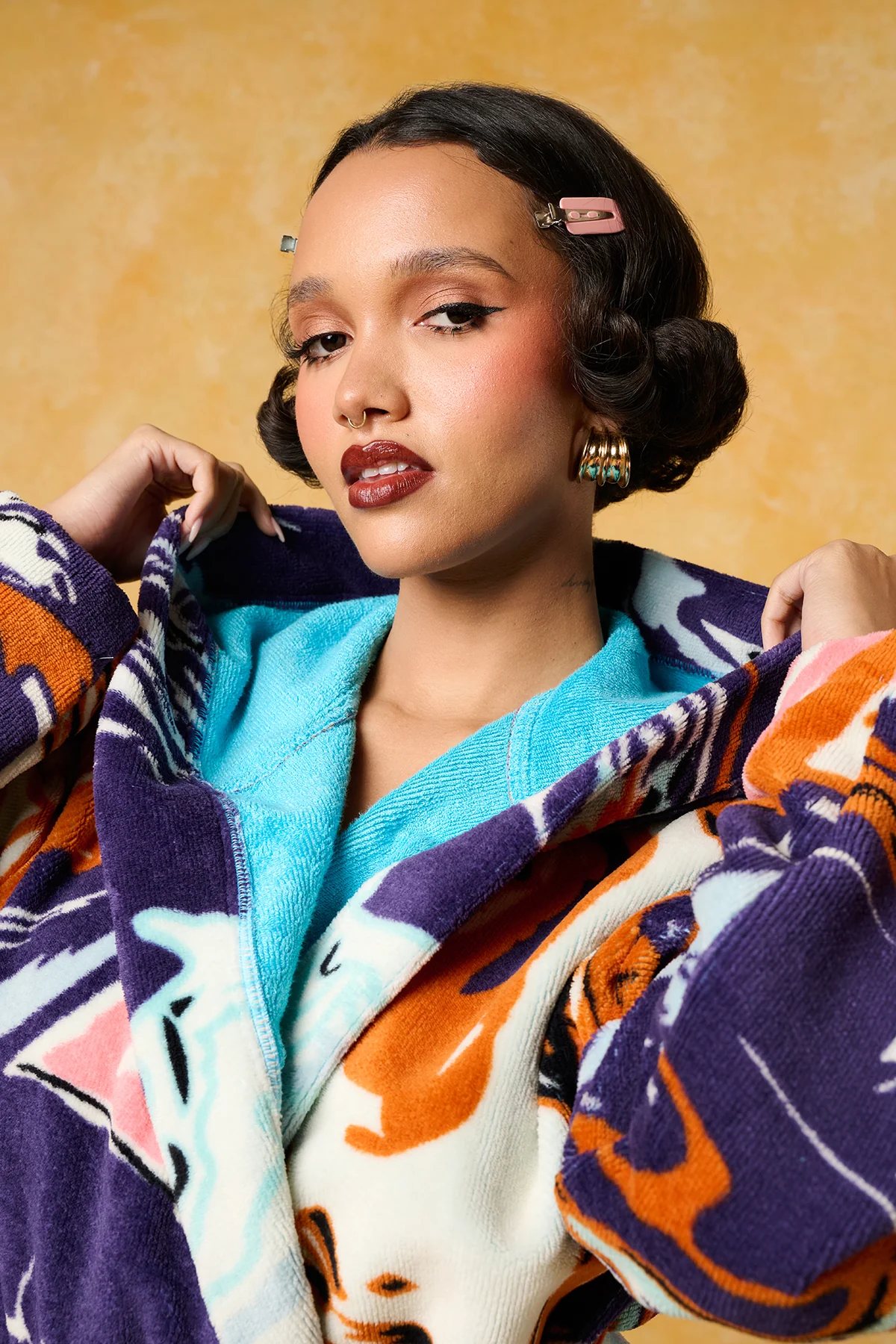 Gaia Hooded Printed Robe - Purple - Image 3