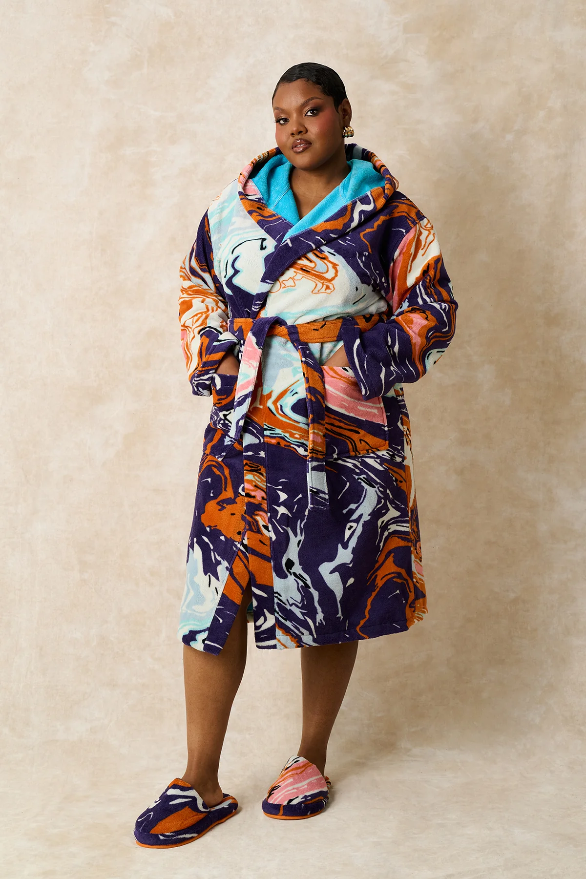 Gaia Hooded Printed Robe - Purple - Image 5