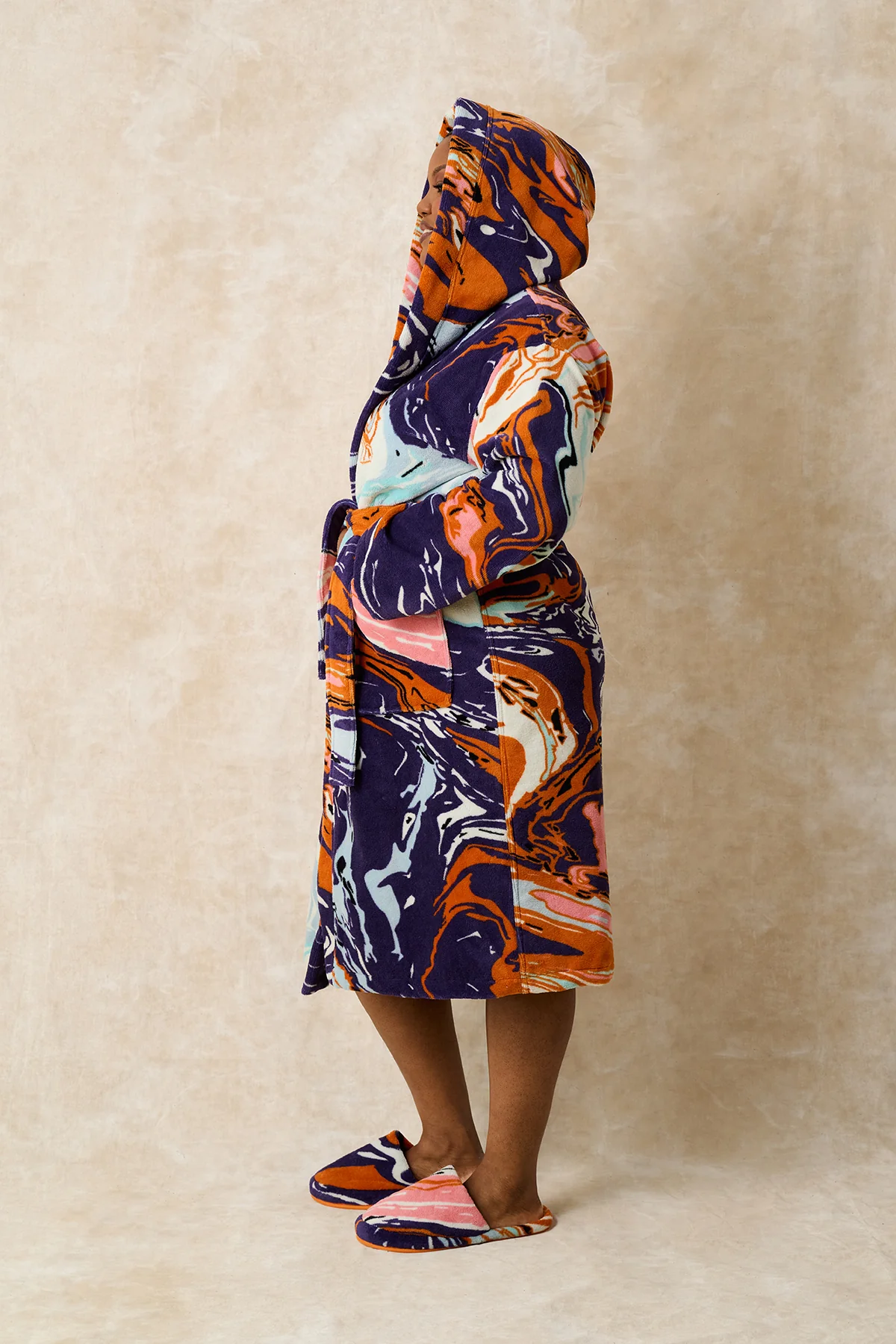 Gaia Hooded Printed Robe - Purple - Image 6