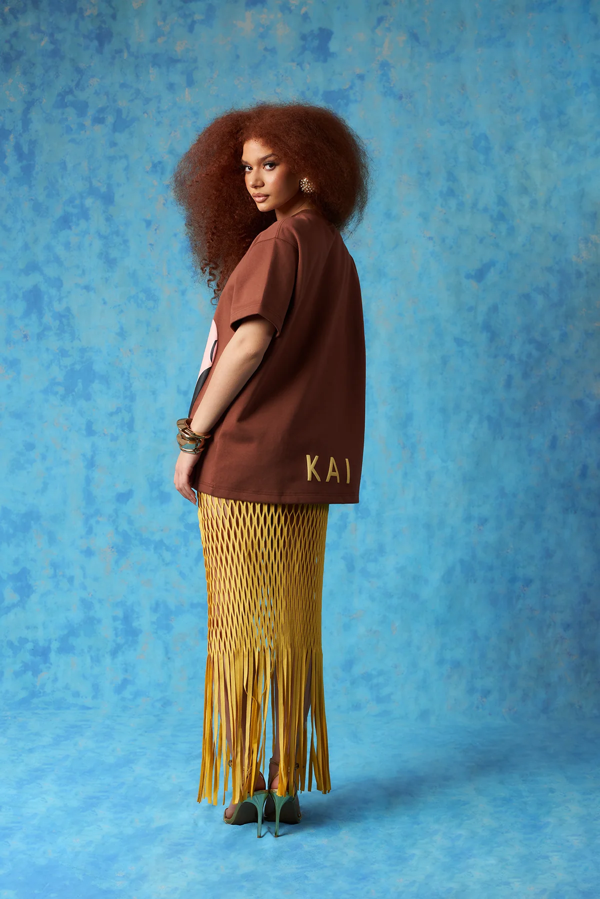 Kaili Oversized Cotton Logo Printed T-Shirt - Brown - Image 5