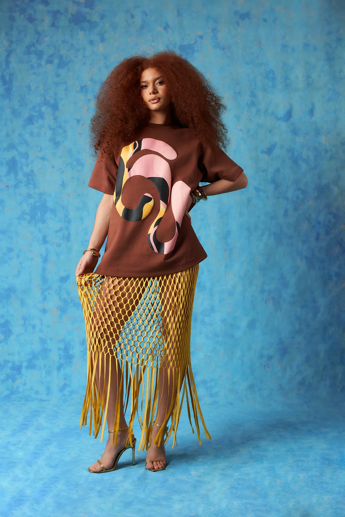 Kaili Oversized Cotton Logo Printed T-Shirt - Brown - Image 6