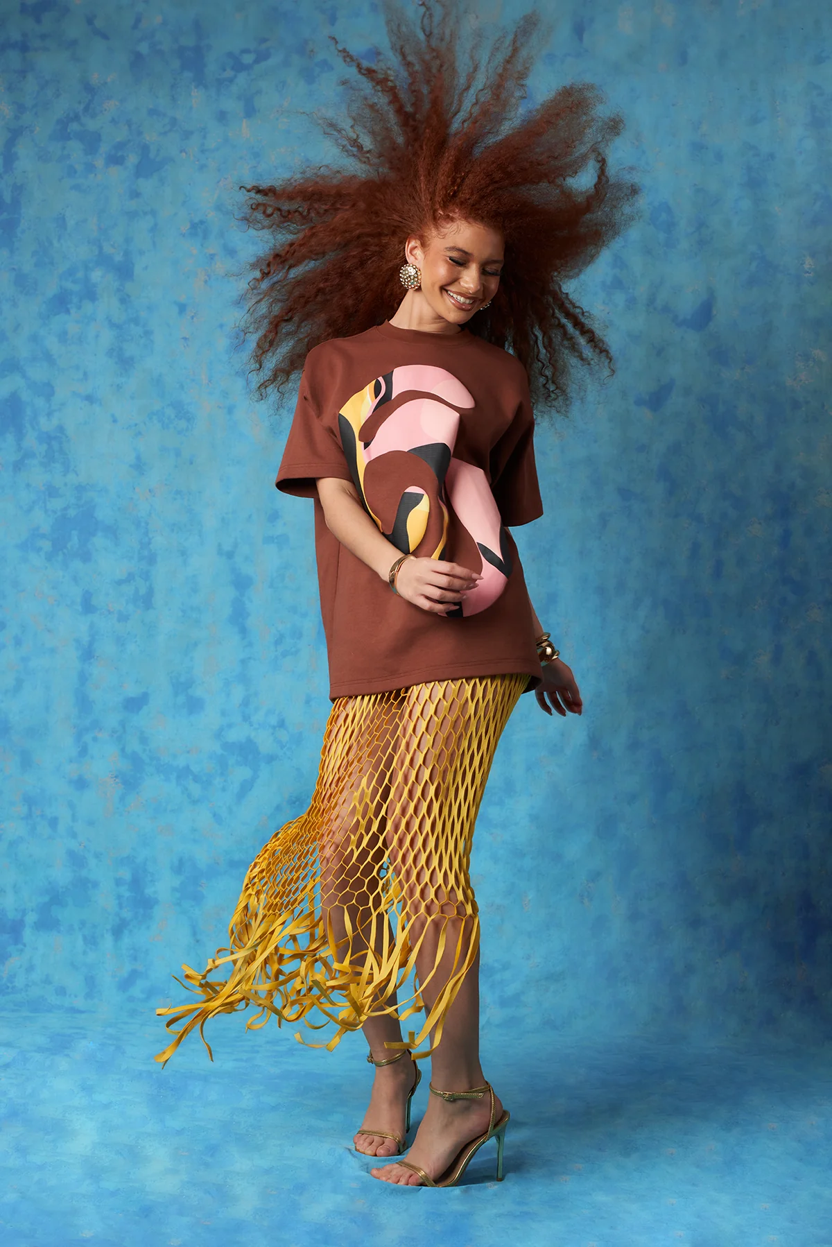 Kaili Oversized Cotton Logo Printed T-Shirt - Brown - Image 8