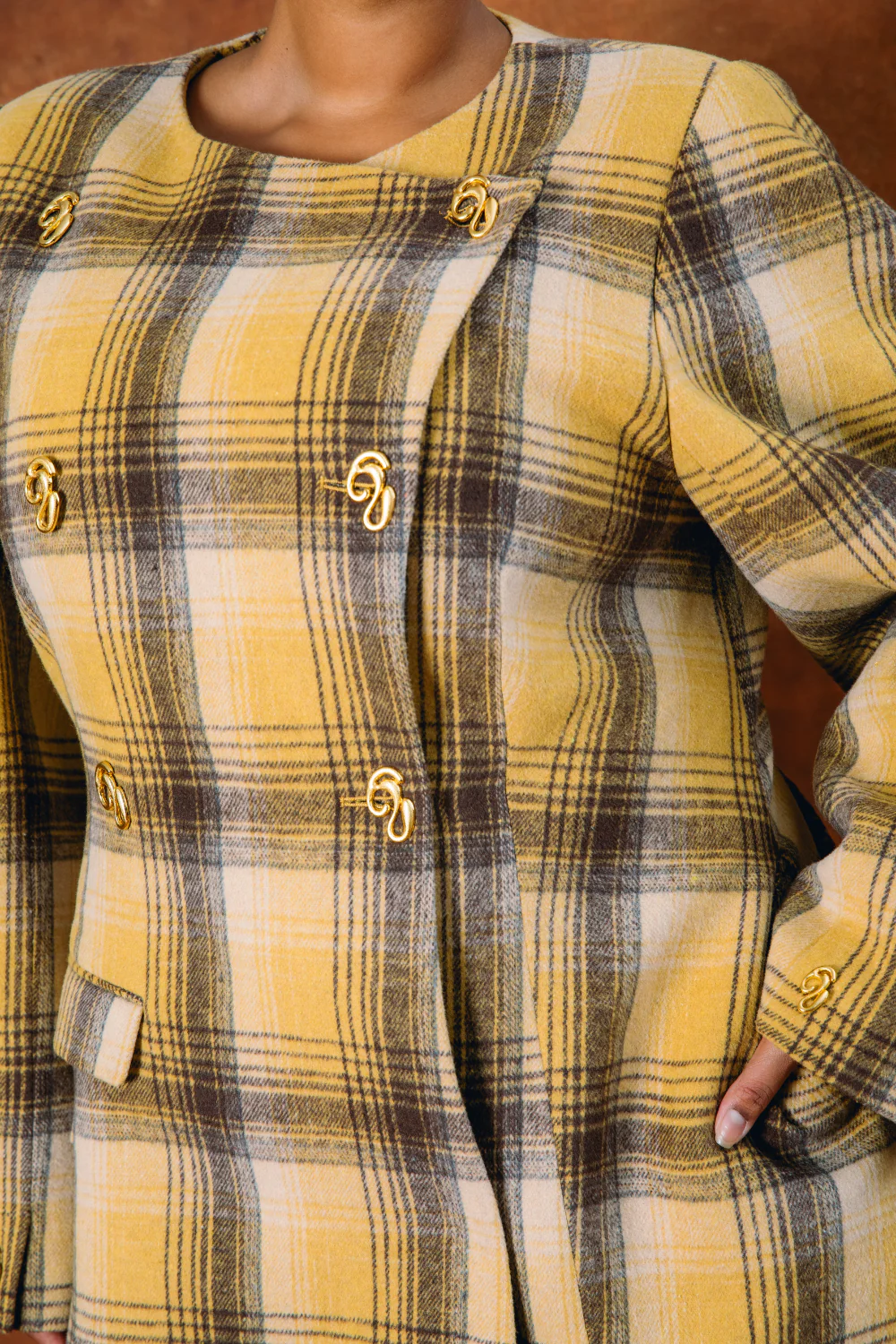 Monroe Checkered Double-Breasted Mini Dress - Gold - Image 5