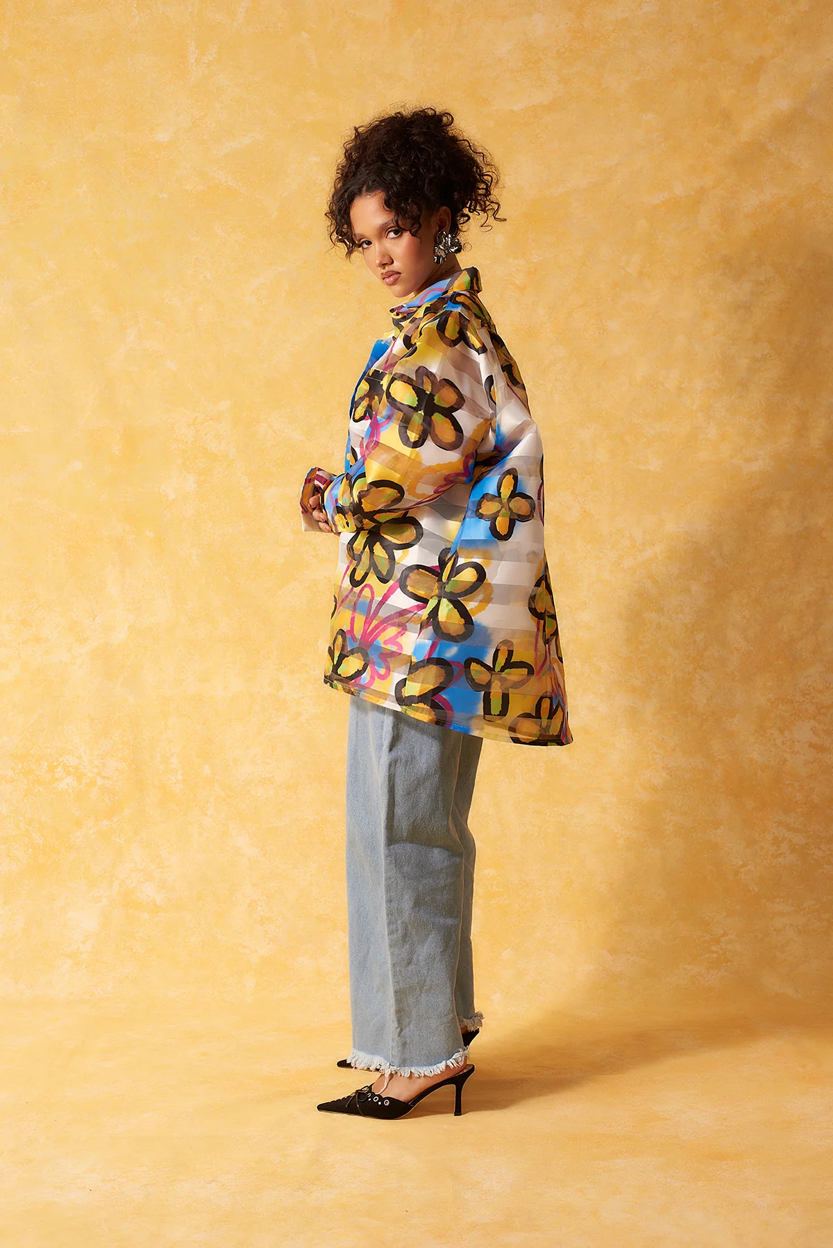Muwa Technical Organza Oversized Long Sleeve Shirt - Fiore Print - Image 3