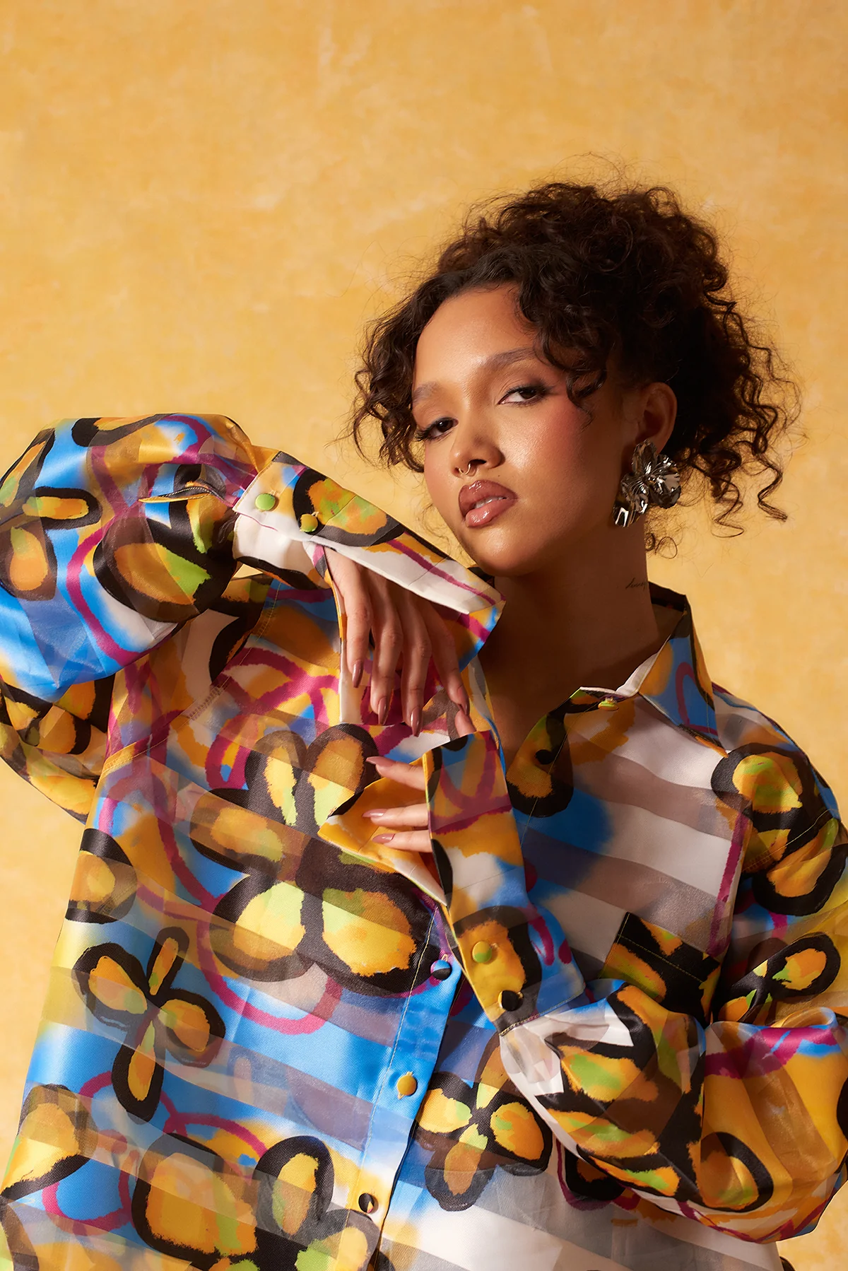 Muwa Technical Organza Oversized Long Sleeve Shirt - Fiore Print - Image 4