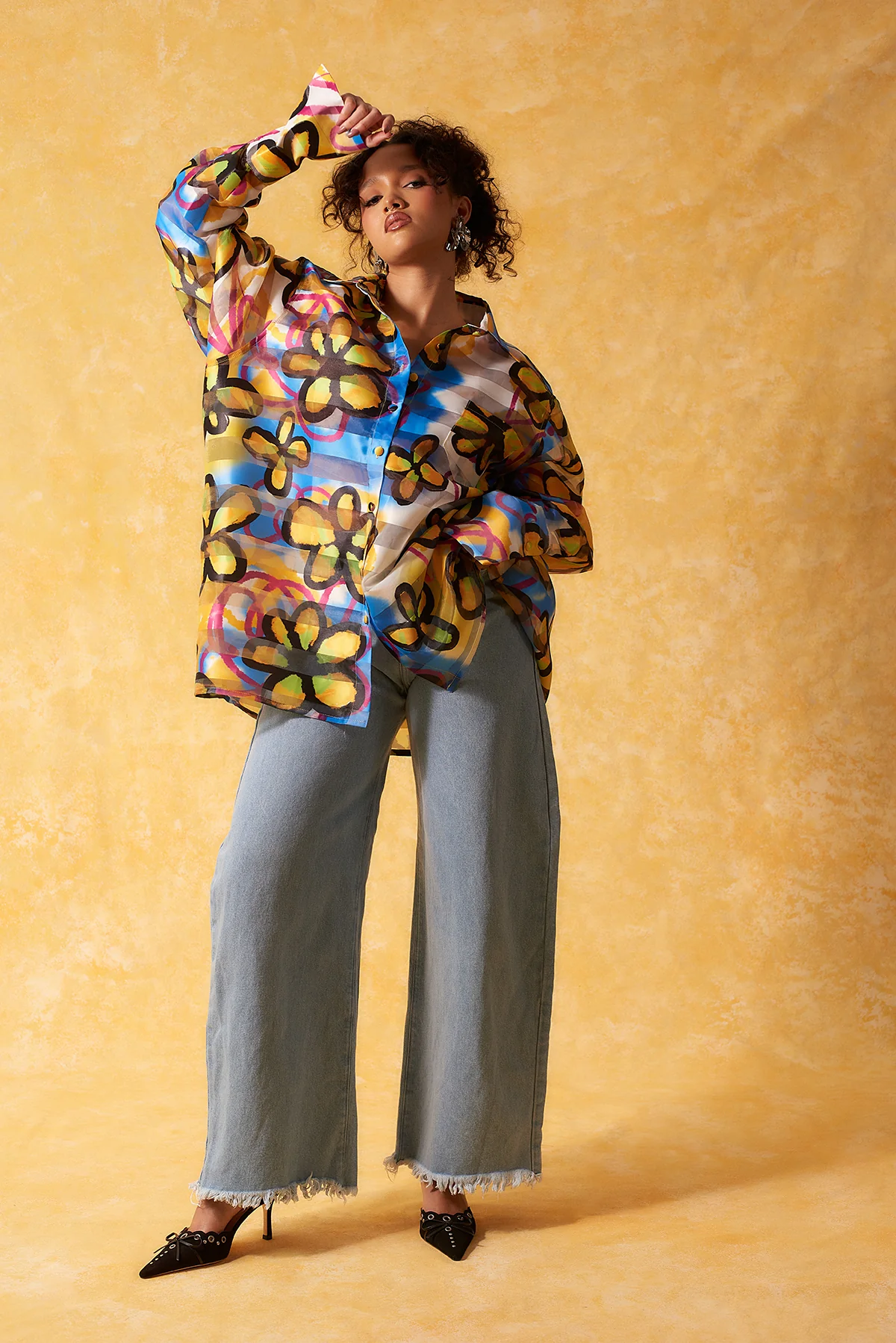Muwa Technical Organza Oversized Long Sleeve Shirt - Fiore Print - Image 5