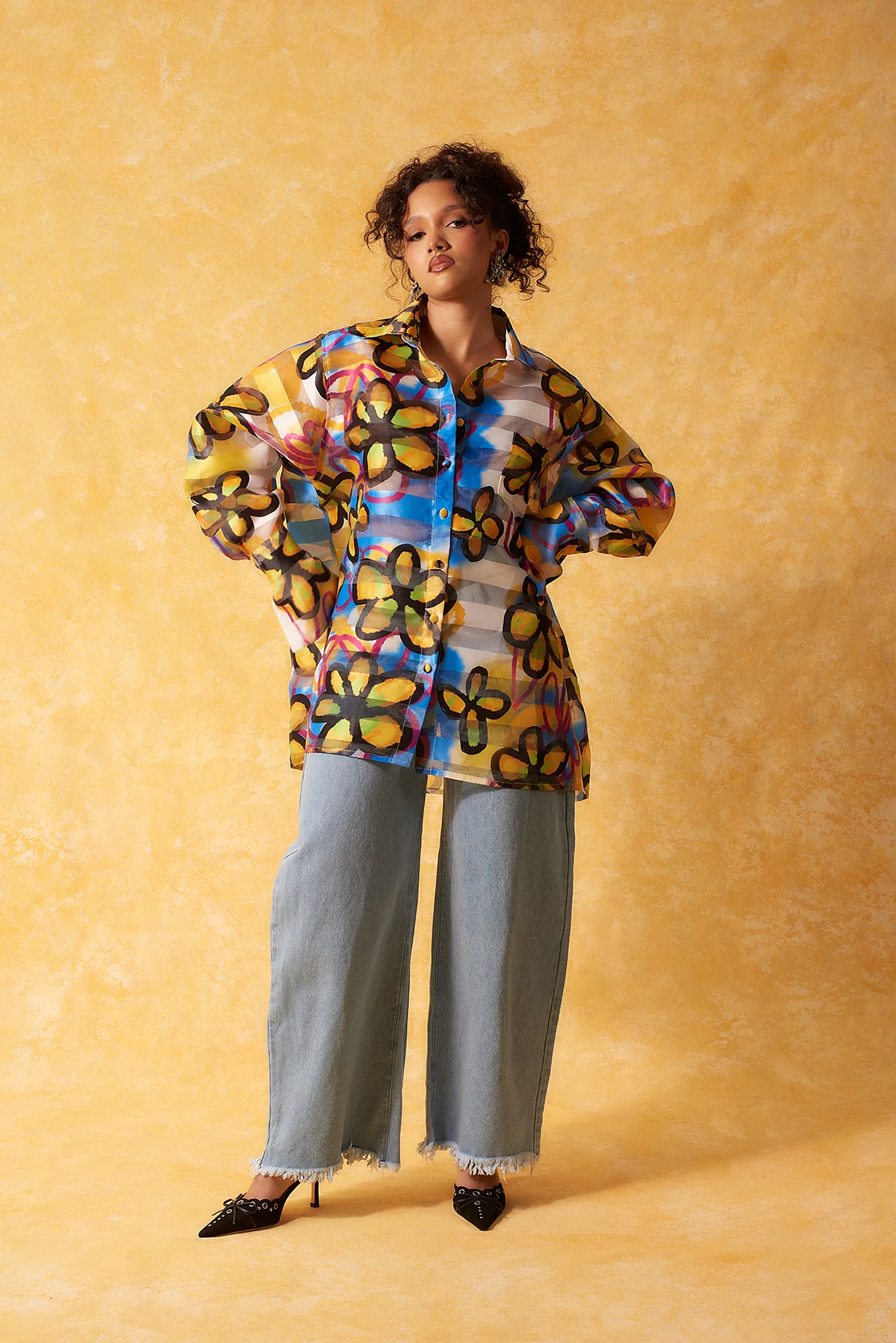 Muwa Technical Organza Oversized Long Sleeve Shirt - Fiore Print - Image 6