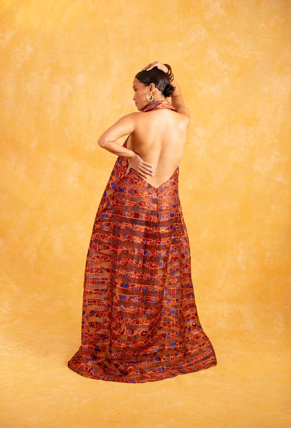Naya Technical Organza Halter Low Back Shirt Dress - Burgundy - Image 6