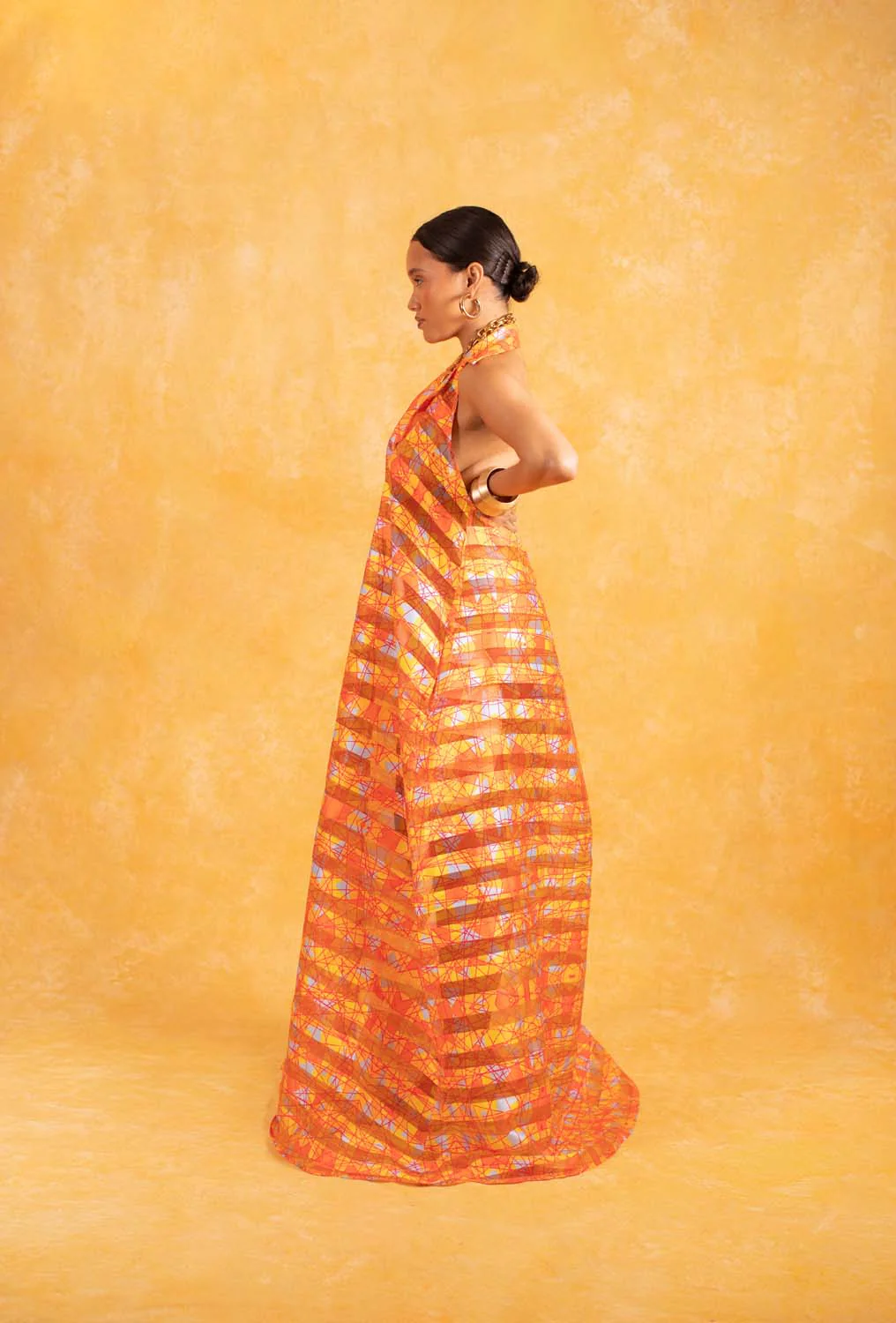 Naya Technical Organza Halter Low Back Shirt Dress - Orange - Image 3