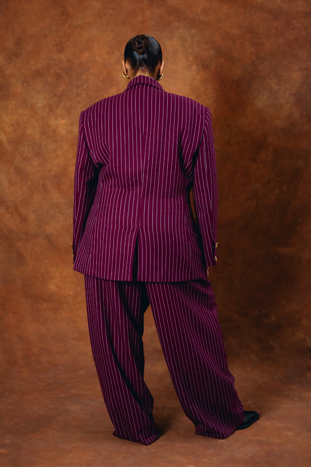 Robyn Double-Breasted Pinstripe Blazer - Bordeaux - Image 3