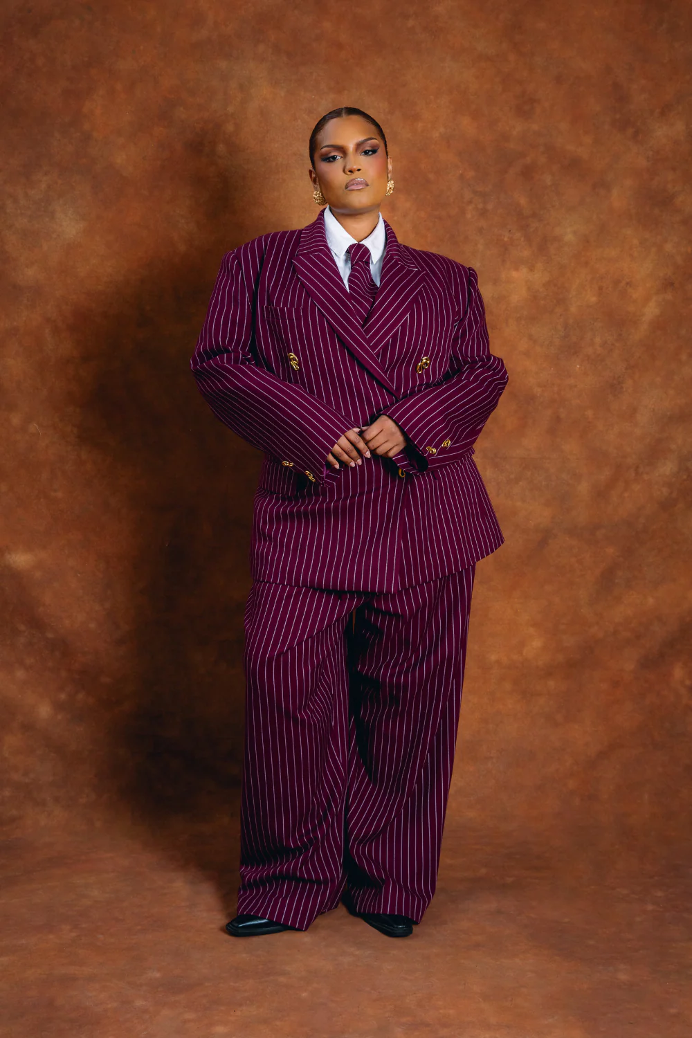 Robyn Double-Breasted Pinstripe Blazer - Bordeaux - Image 7