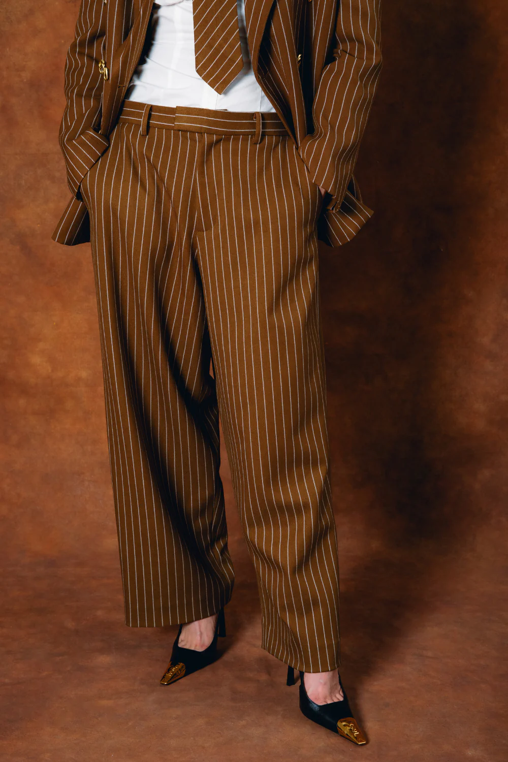 Robyn Pinstripe Trousers - Caramel - Image 4