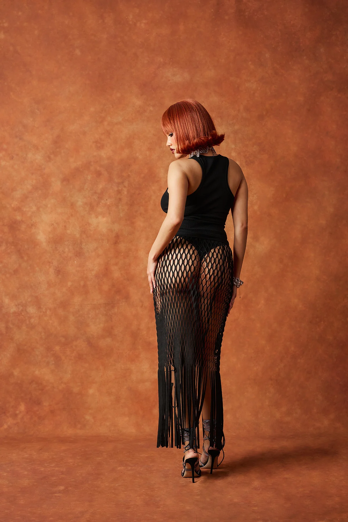 Yumi Faux Suede Laser Cut Skirt - Black - Image 4