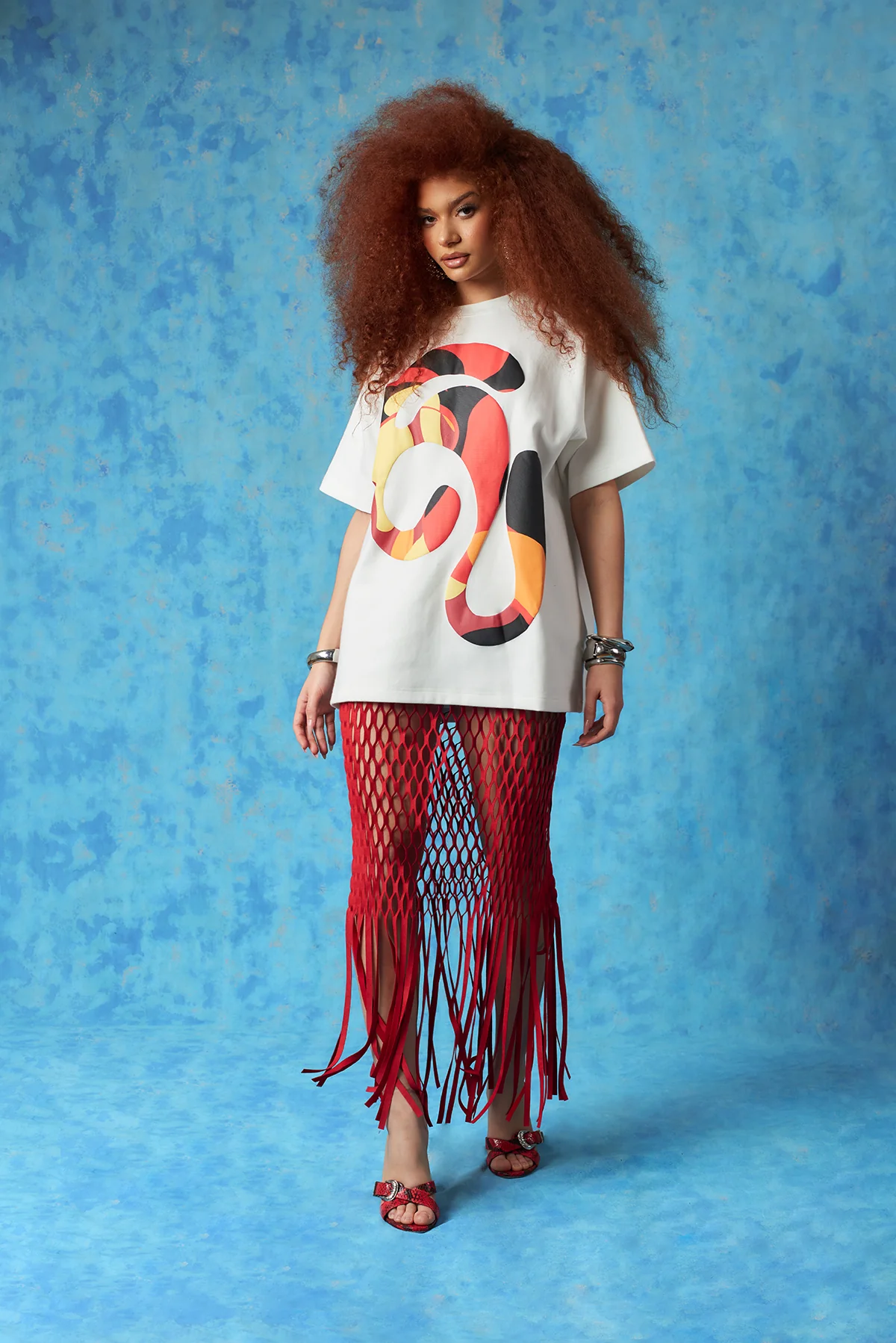 Yumi Faux Suede Laser Cut Skirt - Red - Image 6