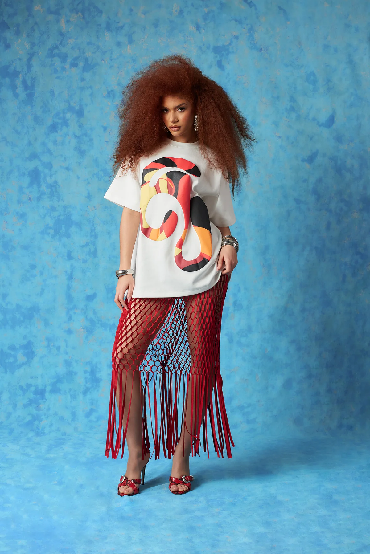 Yumi Faux Suede Laser Cut Skirt - Red - Image 9